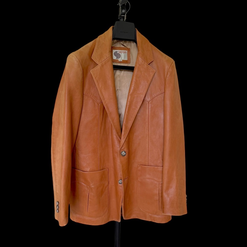 70's Silton California Leather Blazer Jacket Tan Cognac Western Vintage 40